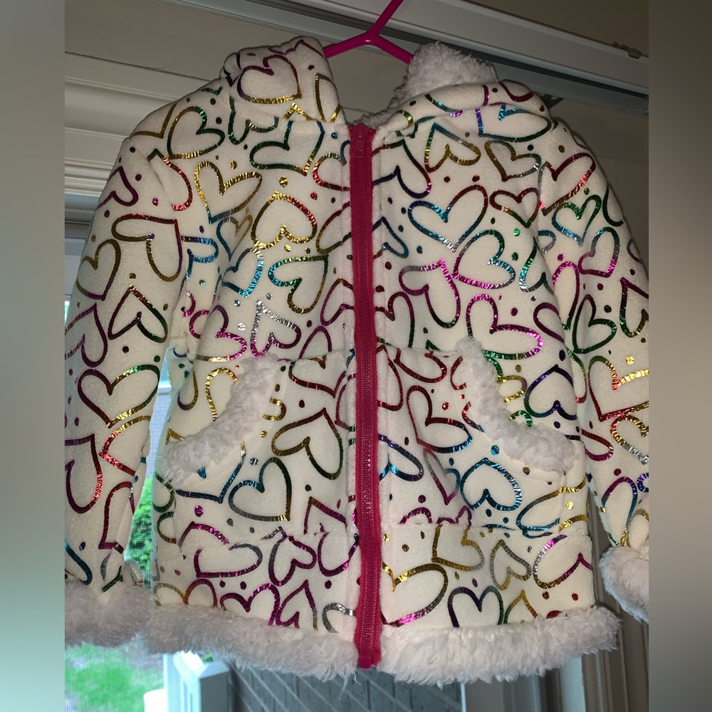 Metallic rainbow heart fleece jacket